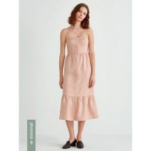 Button Up Ruffle Dress in Light Peach Pink